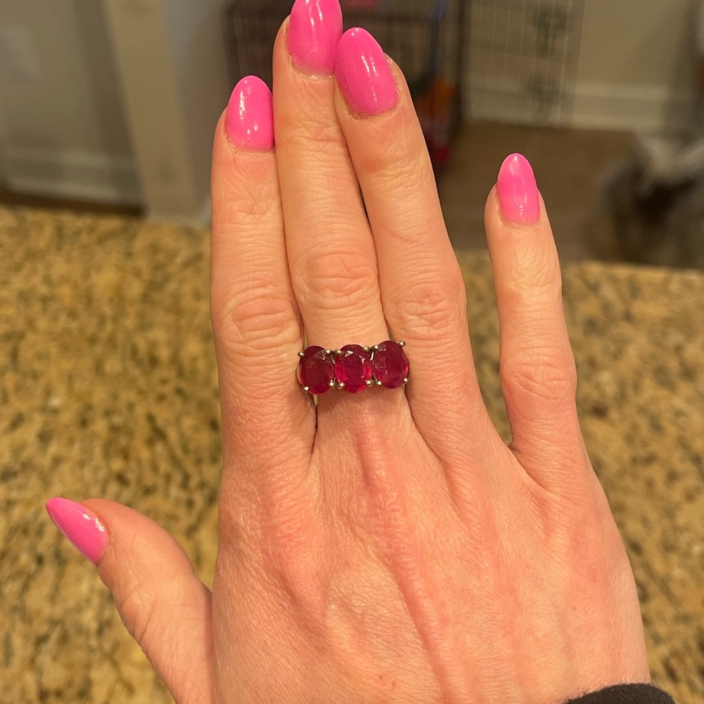 Huge Size 8 Ruby Sterling Silver Ring - image 1
